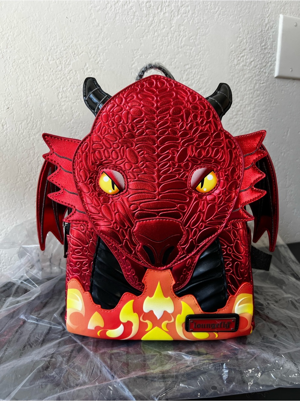 *NEW* Loungefly Shiny Metallic Red DRAGON Backpack Books-A-Million BAM Exclusive